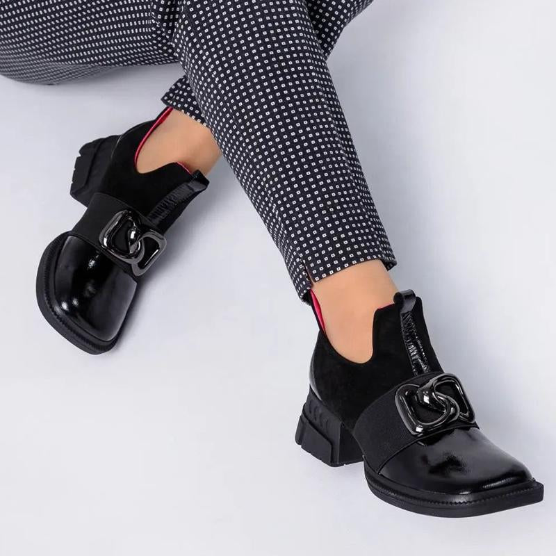 Women's Square-toe Platform Patent Leather Shoes