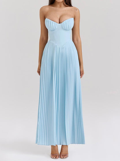 Strappless Party Pleated Maxi Dress