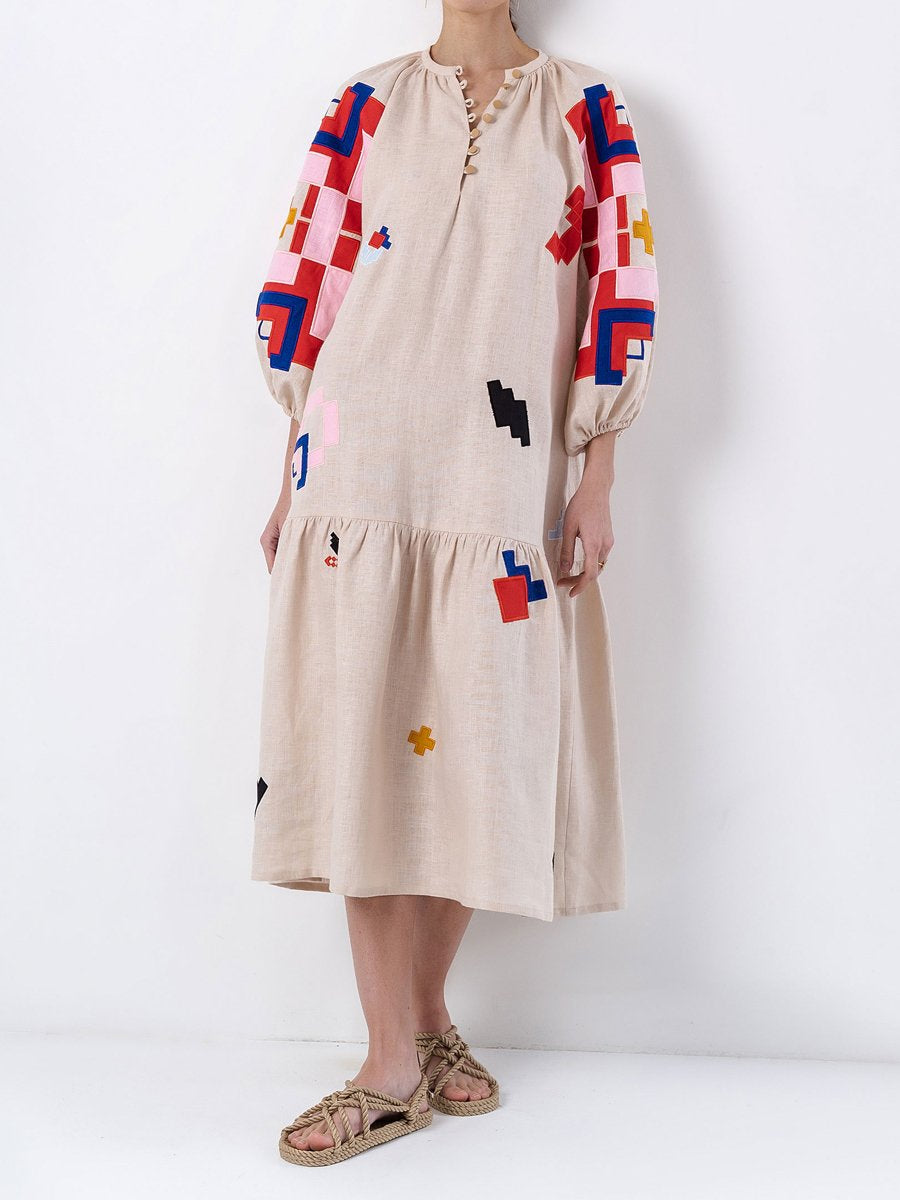 Applique Loose Printed Maxi Dress