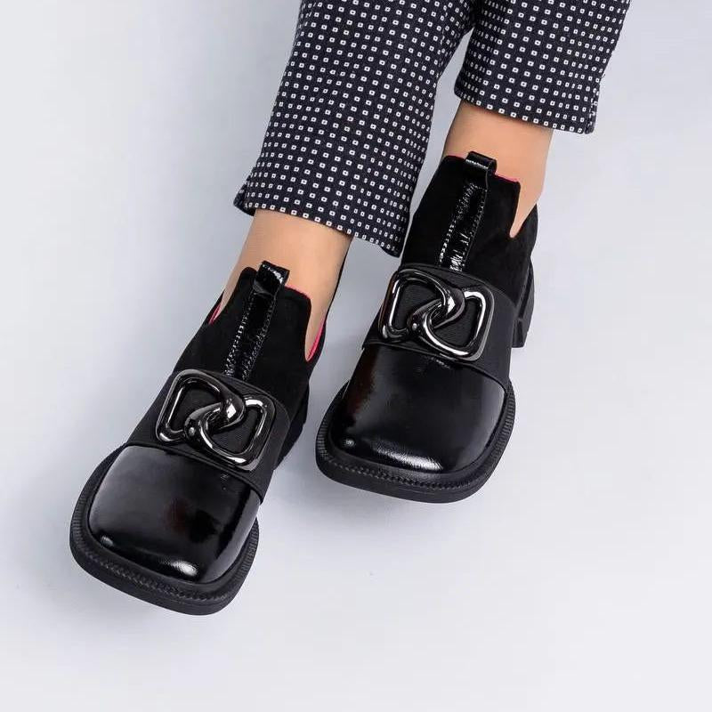 Women's Square-toe Platform Patent Leather Shoes