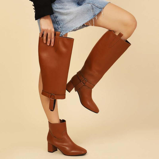 Women 2in1 Calf-Length Leather Finish Detachable Ankle-Knee Boots