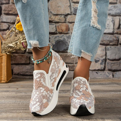 Fashion Embroidery Breathable Mesh Platform Sneakers