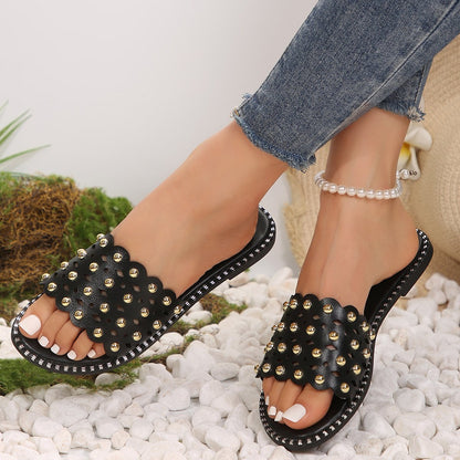 Summer Beach Casual Flats With Faux Pearl