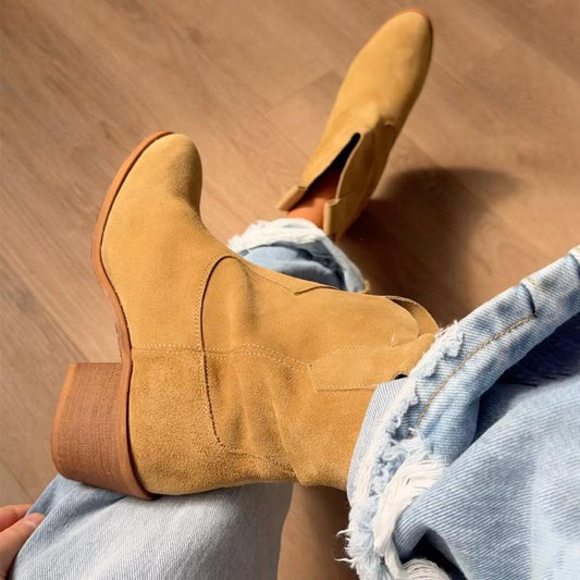 Suede Pointed-Toe Western Short Boots