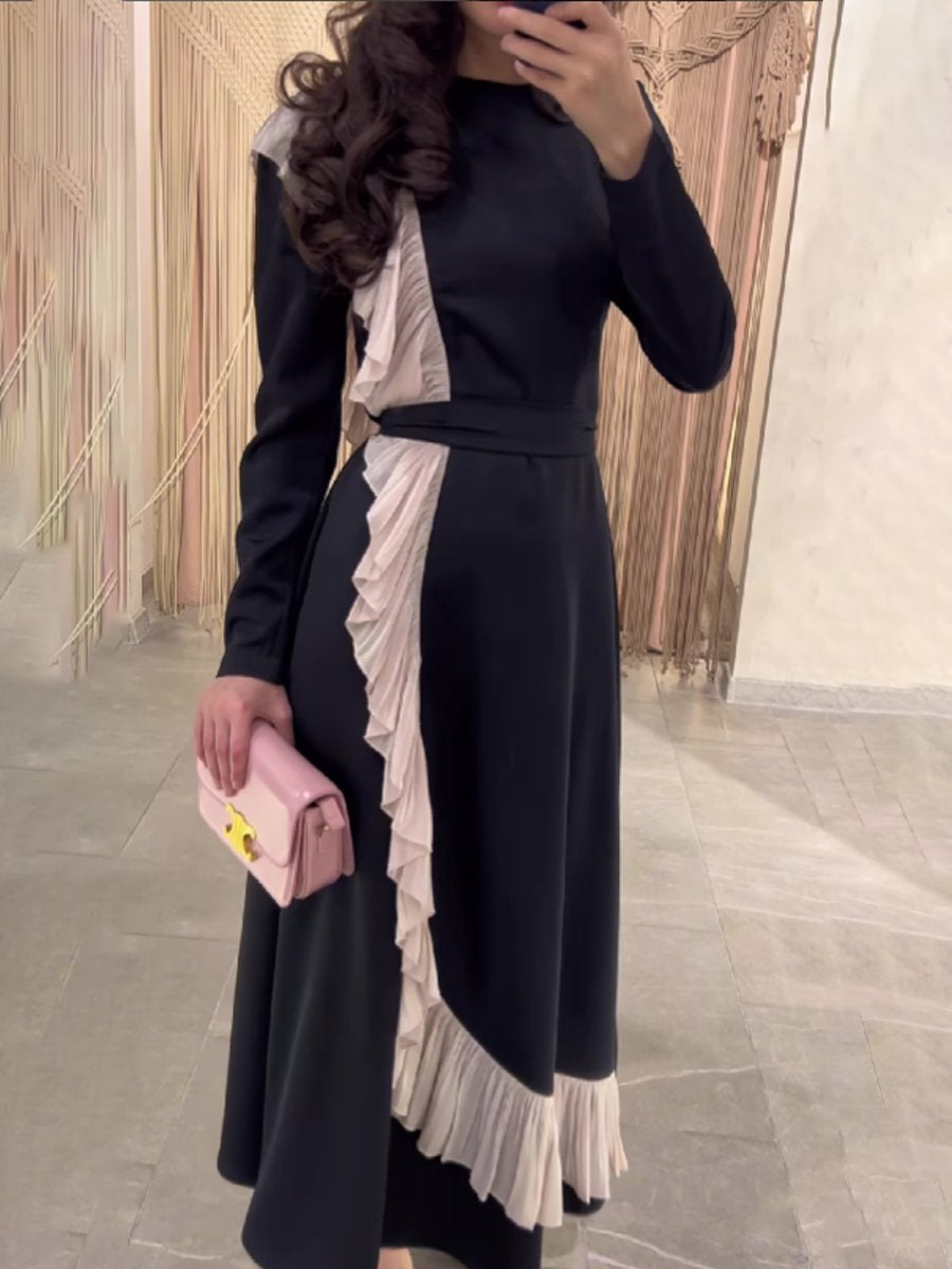 Patchwork Stitching Elegant Fashion Long Sleeve Dress