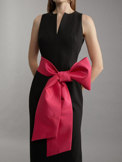 Clean Tailored Contrast Bow Tie Waist Midi Dress