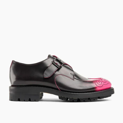 Black & Pink Italian Burnished Leather Shoes