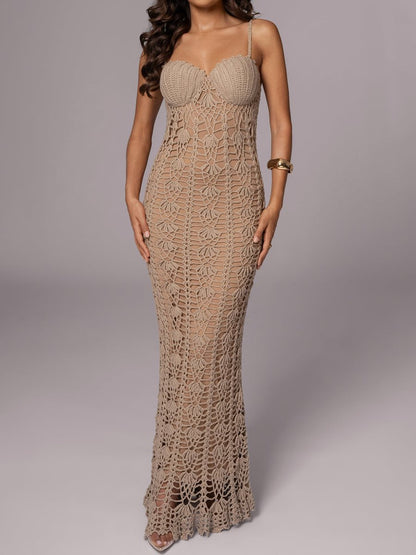 See-through Knit Backless Maxi Dress