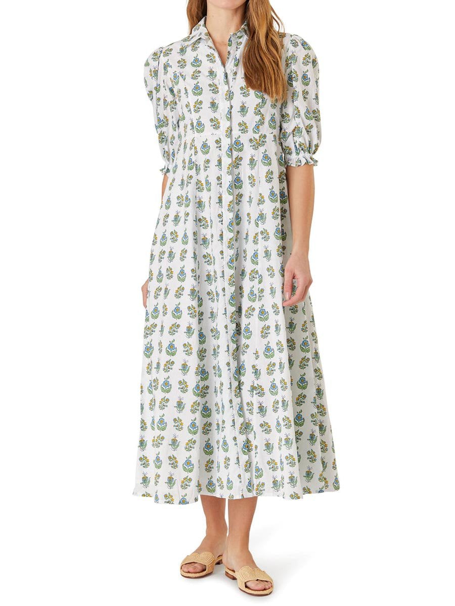 Puff Sleeve Printed Loose Maxi Dress