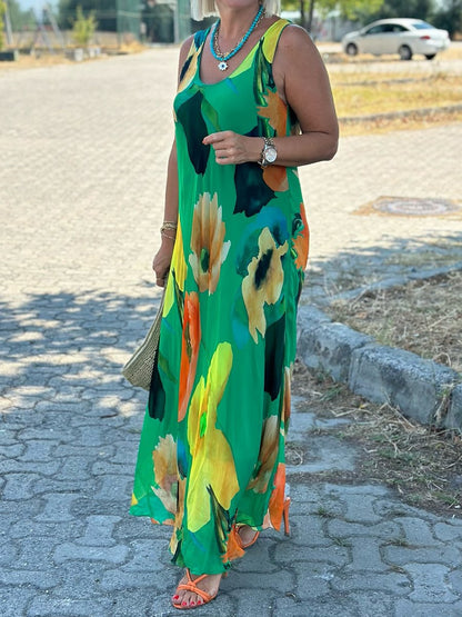 Scoop Neck Sleeveless Printed Maxi Dress