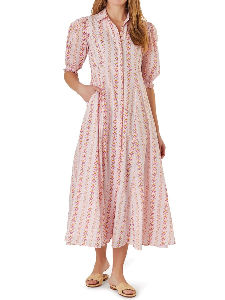 Puff Sleeve Printed Loose Maxi Dress