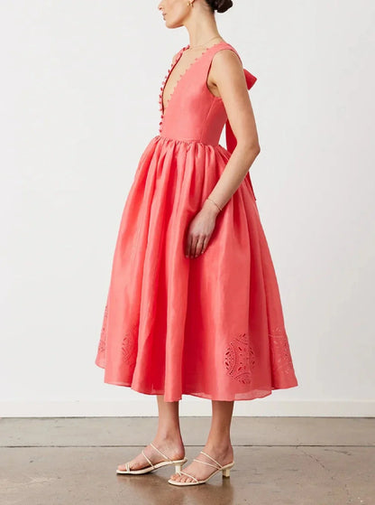 Voluminous Full-Circle Layered Skirt Midi Dress