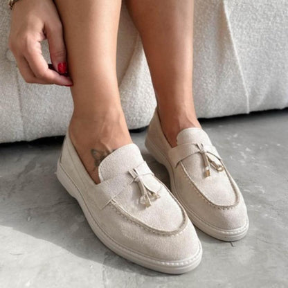 Metal Buckle Suede Flat Lazy Loafers