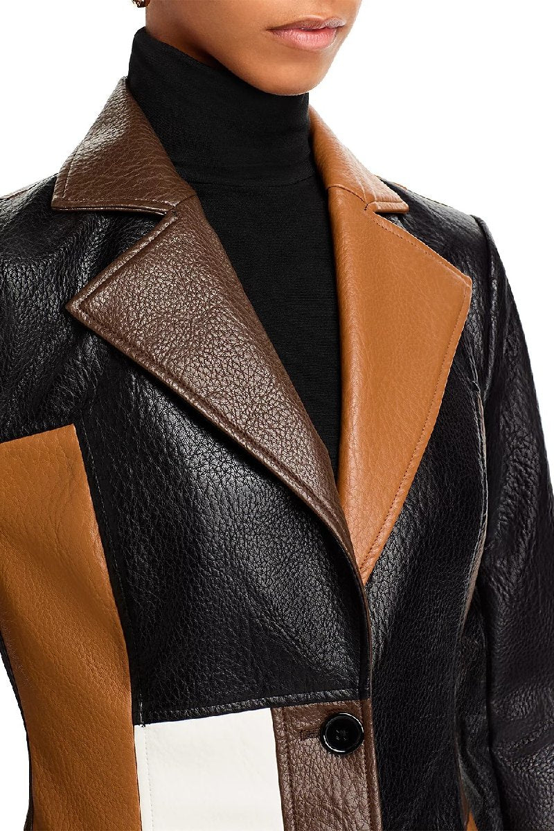 Color Block Leather Coat