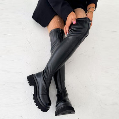 Front Zip Thick Heel Knee-high Boots