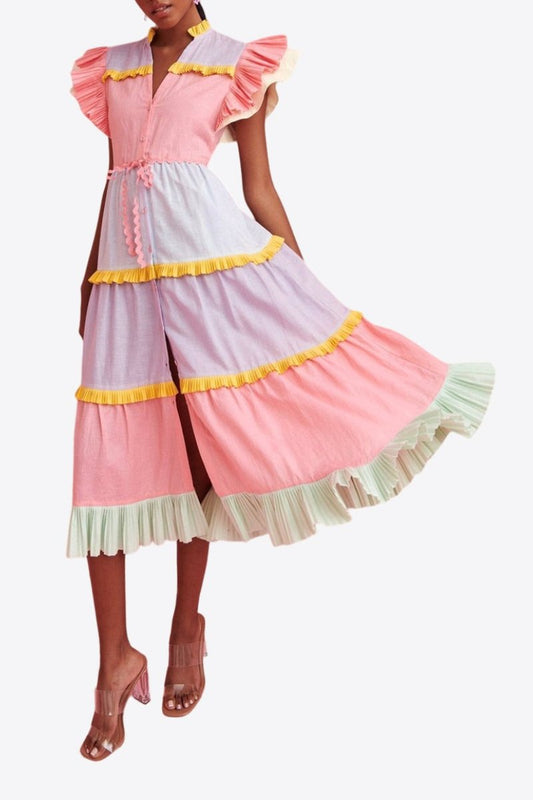 Colorful Ruffle Midi Dress