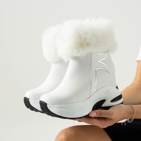 Women's Hidden Wedge Fluffy Snow Boots White