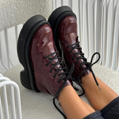 Cherry Red Patent Leather Lace-Up Boots