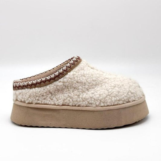 Curly Beige Plush Slippers