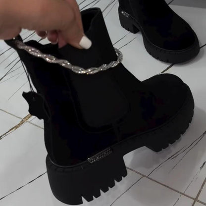 Fashion Platform Rhinestone Strap Detail Ankle Boots