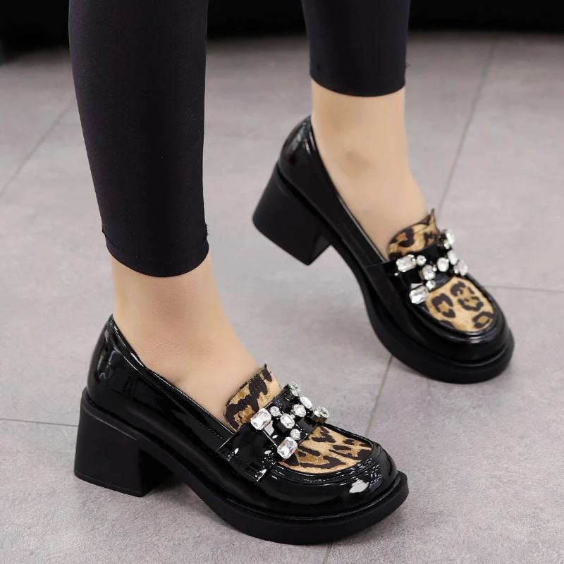 Rhinestone High Heel Loafers