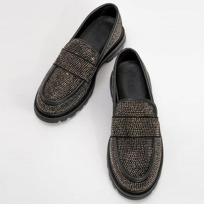 Black Suede Platinum Stone Loafers