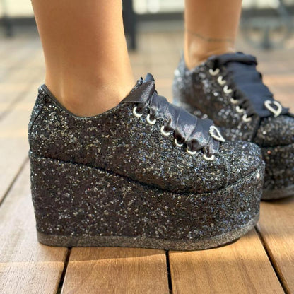 Glitter Platform Wedge Heel Shoes