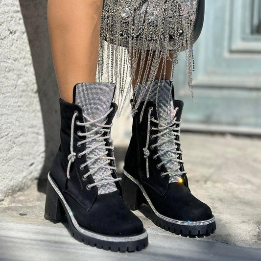 Crystal Stone Suede Boots