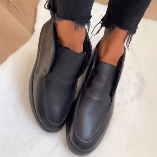 Women's Black Leather Slip-On Loafers