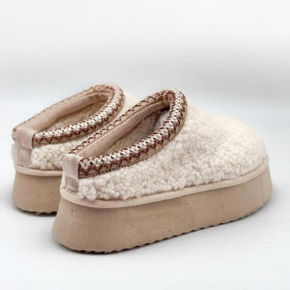 Curly Beige Plush Slippers