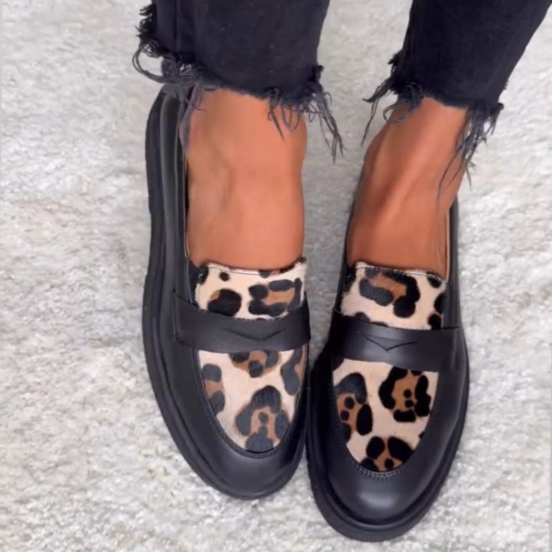 Leopard Print Leather Loafers