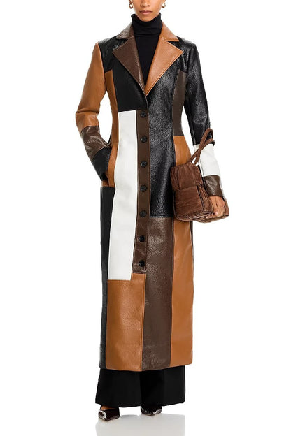 Color Block Leather Coat