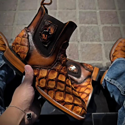 Fish Scale Square Toe Boots