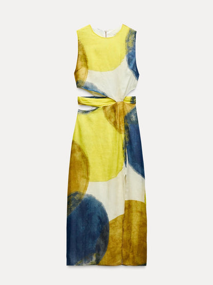 Sexy Printed Sleeveless Cut-out Dress