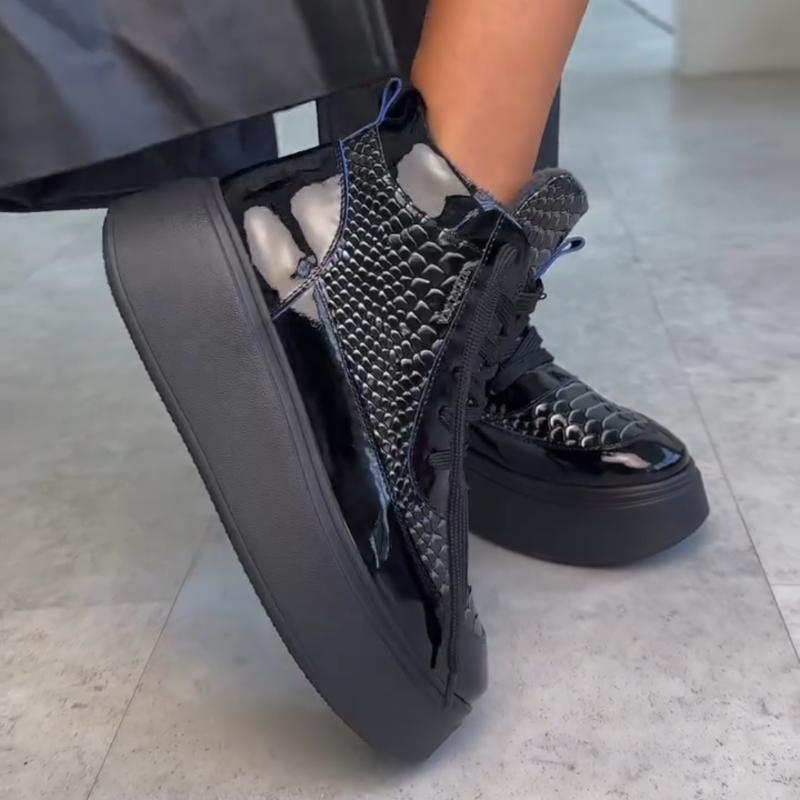 Python Texture Patent Leather Platform Boots