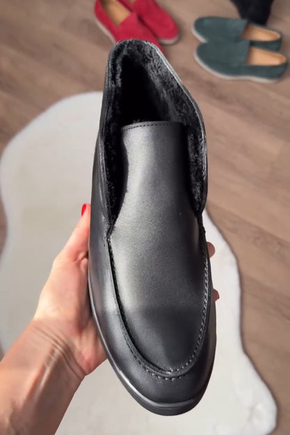 Women's Black Leather Slip-On Loafers