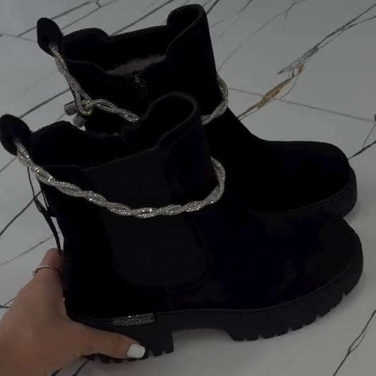 Fashion Platform Rhinestone Strap Detail Ankle Boots