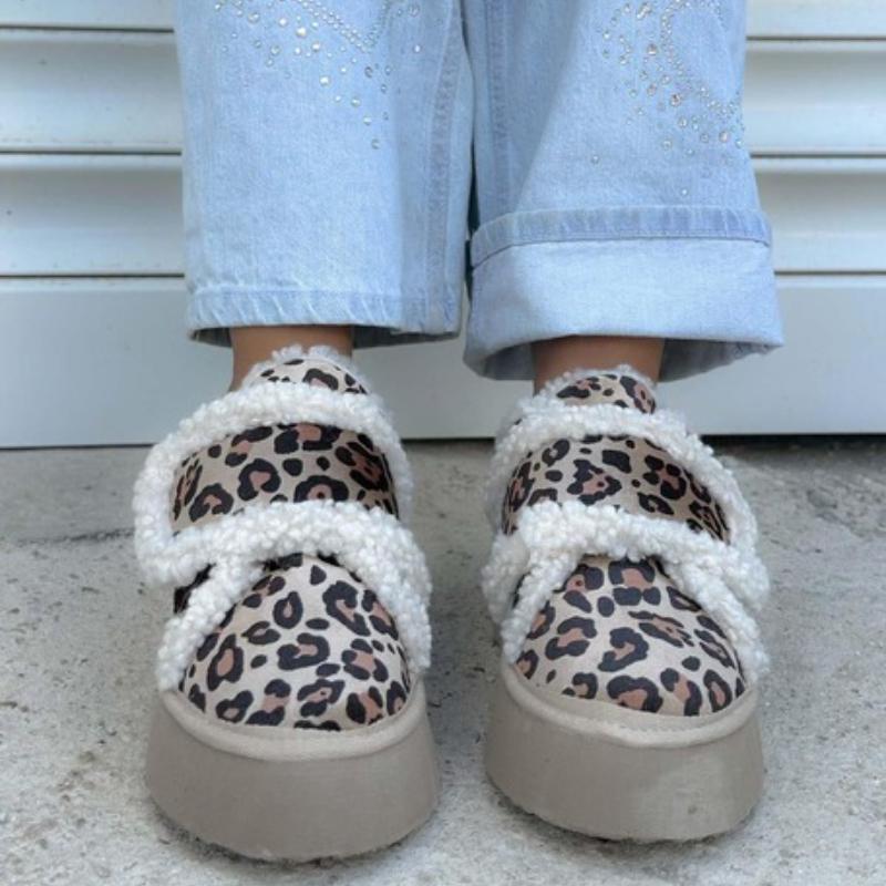 Leopard Velcro Thick Sole Plush Shoes