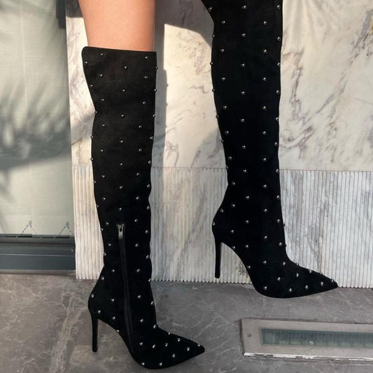 Trendy Studded Knee High Boots