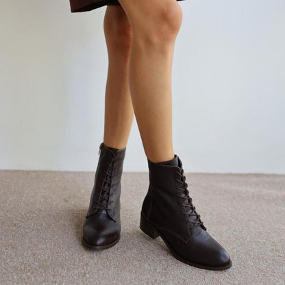 Genuine Leather Short Heeled Women's Boots