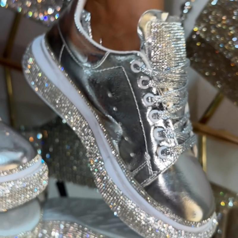 Silver Rhinestone Sparkle Sneakers