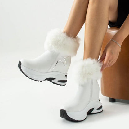 Women's Hidden Wedge Fluffy Snow Boots White