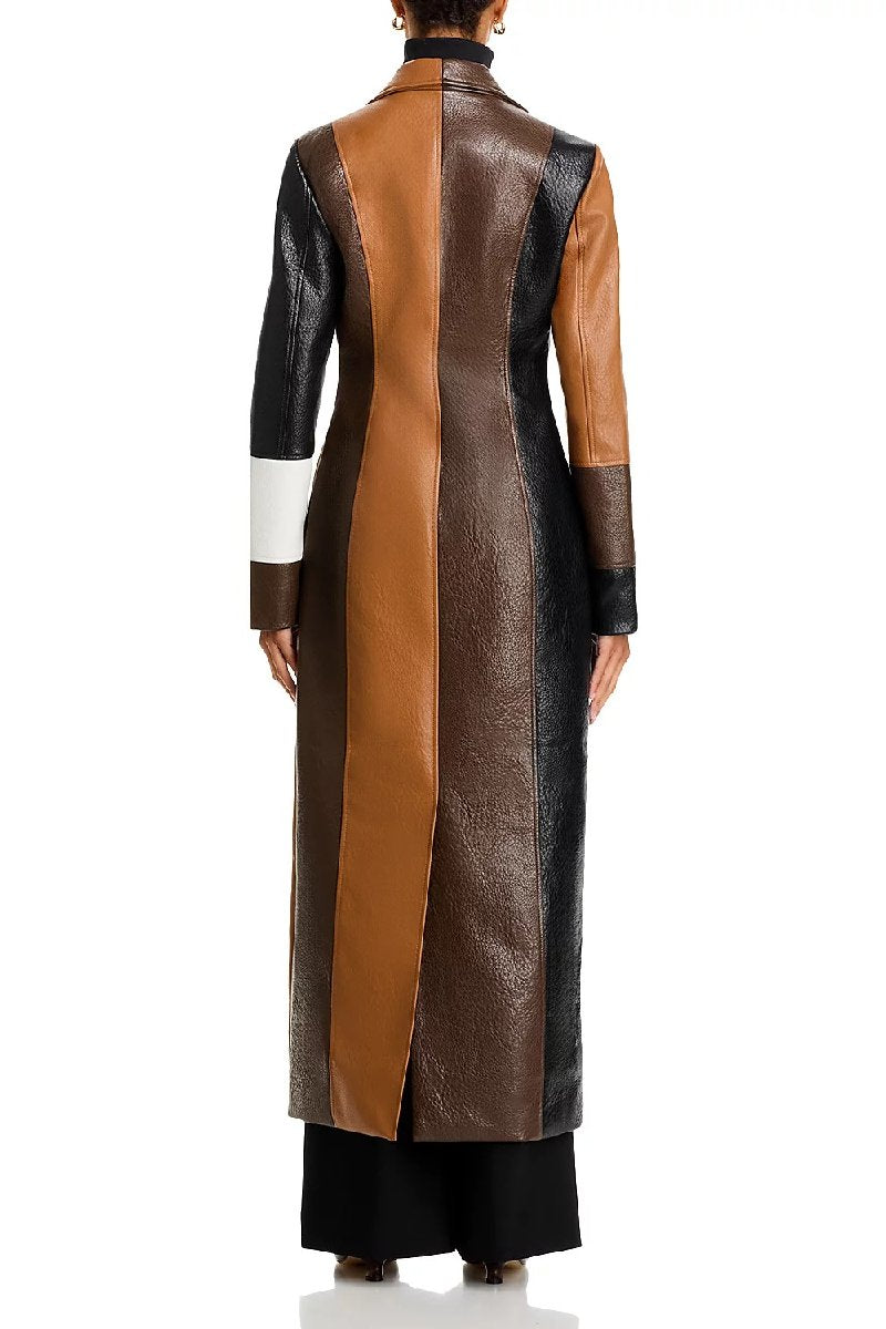 Color Block Leather Coat