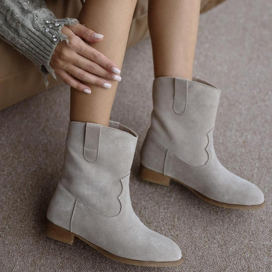 Suede Blunt Toe Short Women's Boots