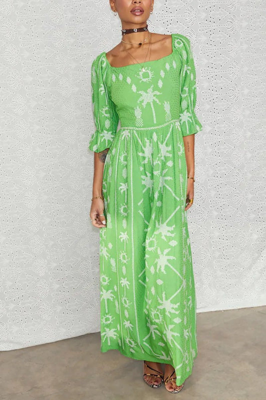 Green Palm Cross Stitch Dress