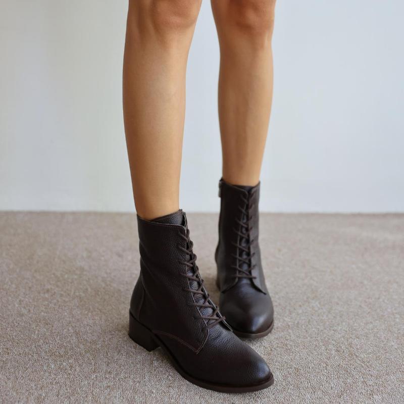 Genuine Leather Short Heeled Women's Boots