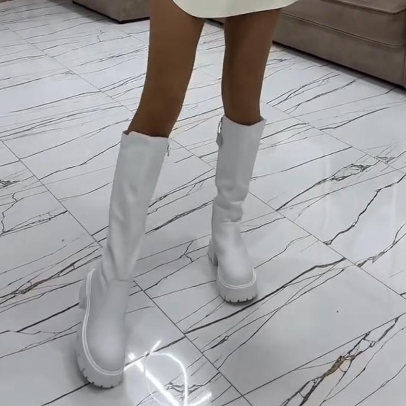 White Leather Platform Boots