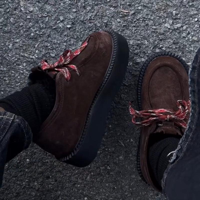 Vintage Suede Lace-up Loafers