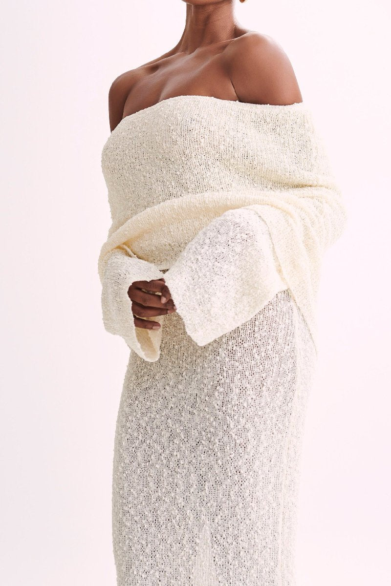 Off-the-shoulder knitted midi dress