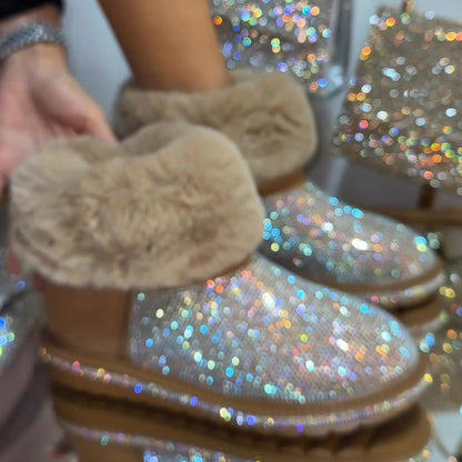 Rhinestone Plush Warm Boots